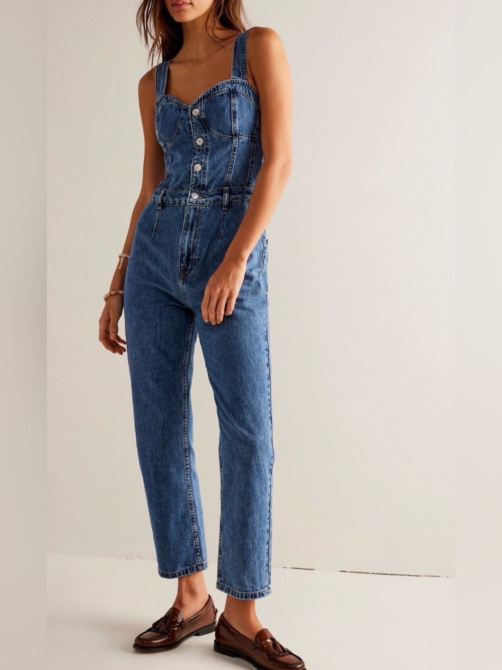 We The Free Kensington Denim Jumpsuit Blue Size 8